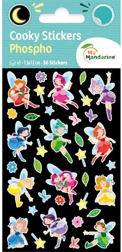 Maildor CY166Cpack - Packung mit 10 Bögen 3D Sticker Cooky Phospho/Aufkleber, 7,5x12cm, phosphoreszierend, Feen, 360 Stickers, 1 Pack