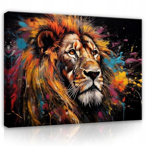 WallArena Leinwand Bilder 120x80 cm | Löwe, Leinwandbilder, Bild auf leinwand, Format: 100x75 cm (BxH) - einteilig auf Canvas Leinwand. Das Leinwand