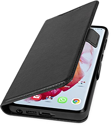 WIIUKA Hülle für Samsung Galaxy S24 Ultra, Leder aus Deutschland, mit Kartenfach, extra Dünn, Handyhülle mit Standfunktion, Tasche Schwarz