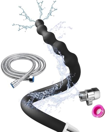 Set doccia e clistere a 4 fori, tubo flessibile in silicone, comodo ugello per donne e uomini, 58cm + tubo da 150 cm (nero)