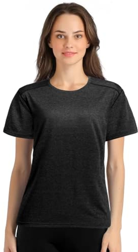 Aomig Sport T-Shirt Damen, Einfarbig Tops Kurzarm Rundhalsausschnitt Activewear T-Shirt, Sportbekleidung Funktionsshirt, SchnellTrocknend, Fitness Yoga Sport Oberteile Laufshirt(Dunkelgrau)