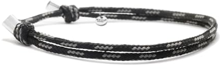 Nato Cuff - Bracelet Paracorde 2mm et Argent 925 - Bijou Homme ou Femme Ajustable dessiné et assemblé en France (Noir/Gris)