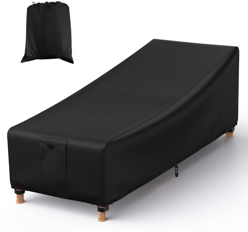 Farfy Housse Bain de Soleil Impermeable avec Aération, Sangles à Boucle, 210x80x45/75cm Anti-UV, Coupe-vent, Housse pour Chaise Longue Exterieur 600D Heavy Duty Oxford, Anti-déchirure