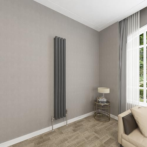 Sky bathroom | 1600x236mm - Modern Anthracite Vertical Double Panel Oval Column Radiator Central Heating Designer Radiator