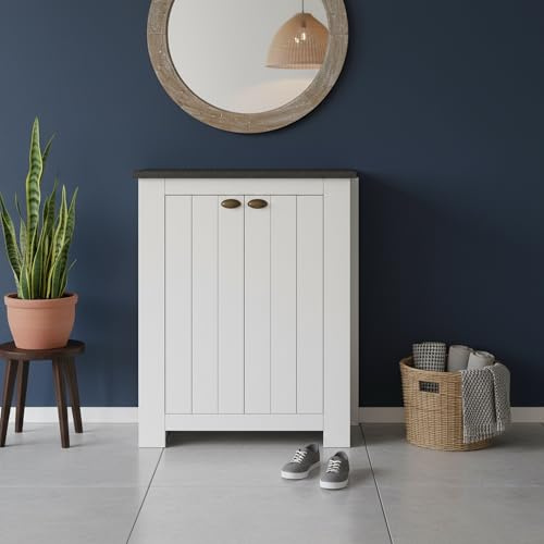 Dmora - Schuhregal Tonio, platzsparendes Schuhregal mit 2 Türen, multifunktionale Eingangsgarderobe, 84x42h100 cm, Weiß und Schiefer