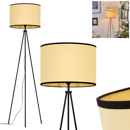 HOFSTEIN Stehleuchte Chellas, Stehlampe aus Metall/Stoff in Schwarz/Beige, Leuchte im modernen Design mit rundem Schirm (Ø 40 cm) u. Fußschalter, Höhe 155 cm, 1 x E27, ohne Leuchtmittel