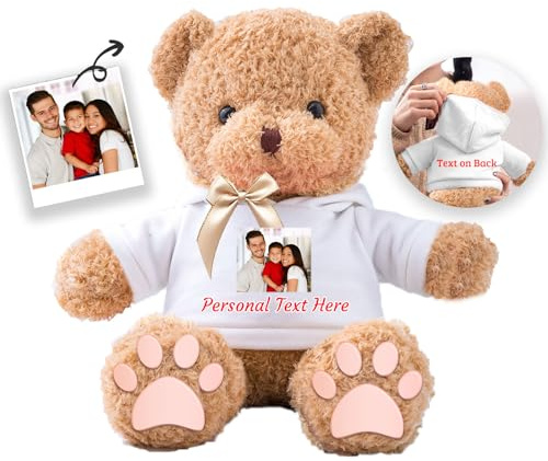 JABECODIFA Personalisierte Geschenke Teddybär für Ihn Sie Plüschbär Plüschtiere mit Text+Foto, Personalisierter Teddybär mit Schleife als Geschenk für Weihnachten Valentinstag (30cm-Text+Foto)