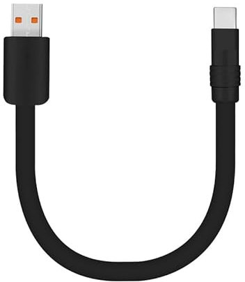 chubbycable Color Block Chubby Power Bank Friendly Cable Short USB C Cable Ultra-Thick Silicone Fast Charging Cord for Phone Computer Tablet, Black, USB-A to Type-C, 0.32FT