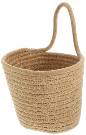 CIYODO Rustikaler Hängender Wandkorb Aufhängen Geeigneter Baumwollseile Handgewebter Kleiner Pflanzenkorb Für Innen Und Außen Dekorativer Flechtkorb Zur Wanddekoration Im Landhausstil