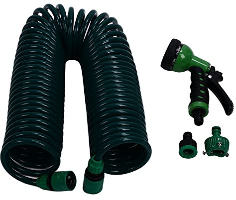 Jauarta Spiral Garden Water Hose 15M EVA 7 Modes Garden Telescopic Spring Pipe Watering Plants Gardens Lawn