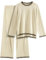 TOMEEK Zweiteiler Damen Elegant Hausanzug Damen Kuschelig Langarm Lounge Sets Strickpullover Top Weites Bein Hose Freizeitanzug Rundhalsausschnitt Outfit(Beige,XL)