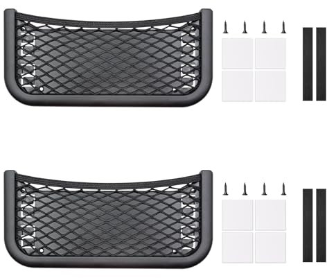 Scettar 2 Stück Auto Aufbewahrungsnetz, 26 x 12 cm Ablagenetz Wohnmobil, Kofferraum Netztasche Zubehör Geeignet für Wohnwagen Camper LKWs, Mit Selbstschneidenden Schrauben, Gummiband, Befestigungsband