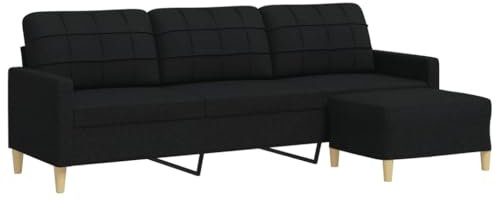 Gecheer 3-Sitzer-Sofa mit Hocker Metallgestell Schlafsofa Bettcouch Stoffsofa Schlafcouch Gästebett Modern Couch 3er Sitzsofa Bettsofa 226 x 77 x 80 cm (B x T x H) fürs Wohnzimmer,Gästezimmer Schwarz