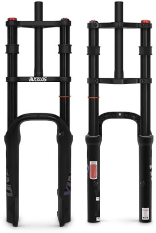 BUCKLOS 20 x 4.0 inch Fat Tire Electric Bike Air Suspension Fork Travel 180mm, QR 9 x 135mm Straight Tube 1 1/8 MTB Dual Crown Bicycle Front Forks Disc Brake for Ebike Snow Beach Mountain Bike ect