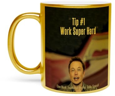 Fabulous Goldene Tasse aus verchromter Keramik - Work Hard Englisch inspirierendes Zitat Elon Musk Businessman Milliardär - 325ml