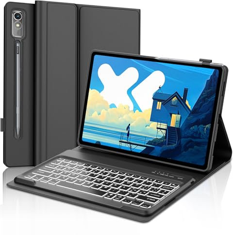 IVEOPPE Cover Tastiera Lenovo Idea Tab Pro 12.7 Pollici 2025, Custodia Tastiera Italiano 7 Colori Retroilluminata Bluetooth Staccabile per Lenovo Xiaoxin Pad Pro 12,7 2025, Nero