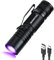 MOWETOO Linterna UV recargable – Mini lámpara LED UV linterna de luz negra, 395 nm zoombare luz ultravioleta antorcha para examen de orina de mascotas, control de billetes