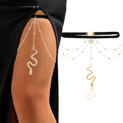 UEIOAVL Catene e collane per il corpo, Catena per le gambe Ciondolo a forma di serpente Catena per la coscia Gioielli per il corpo Estate Spiaggia Signore Ragazze (Oro)