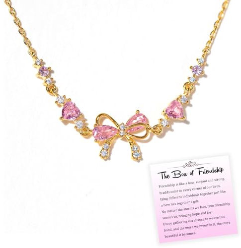 Generisch Zirkon-Armband mit Schleife – Freundschaft ist wie eine Schleife, verstellbares Perlenkettenarmband mit Schleife, Freundschaftsarmbänder mit weißem und rosa Zirkon (Gold)
