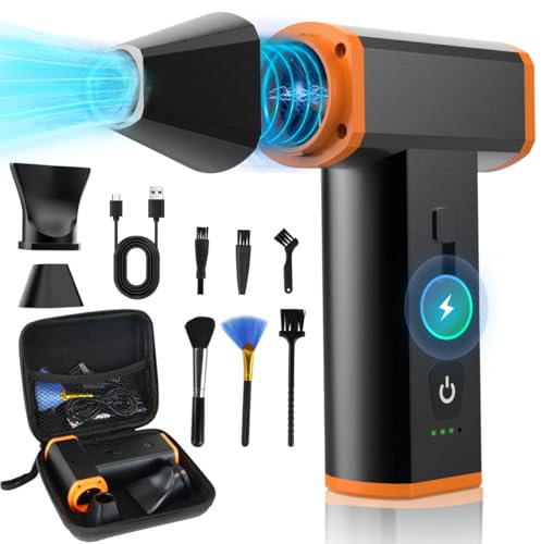 Mini Portable Electric Air Duster Compressed Air Blower with Storage Bag, 130000RPM, Adjustable Wind Speed, 5000mAh Battery, PC Cleaning Kit with Brush for Computer, Keyboard, Office, Car Cleaning