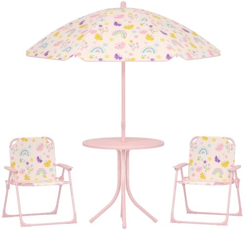AIYAPLAY Conjunto de Mesa y Sillas Infantil de Jardín de 4 Piezas Rosa
