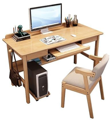 ERSINIAN Computer Desk, Writing Desk with Under Desk Keyboard Tray and chair, Study Desk& Workstation for Student and Worker, for Writing,Wooden Desk for Bedroom,Home,Office(Natural,90cm)