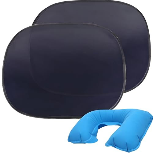 2 Parasol Ventanas Traseras Adhesivo Coche Parasoles Coches Laterales Bebe 45x37 - Parasol Coche Ventana + Almohada Viaje - para Sol Coches Lateral - Protector Solar Niños - Cortina Bebe Universal