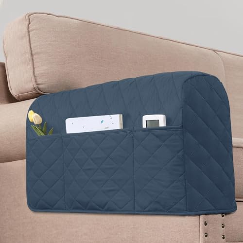 KPPKOU 2 Pack Water Resistant Armrest Covers for Chairs and Sofas Couch Arm Covers for Sofa with 3 Pockets for Phone Sofa Arm Protector for Pets, Cats (Berlin Blue)