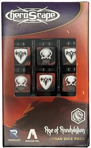 Renegade Game Studios Heroscape Utgar Dice Pack, 11pc RPG Combat Set | Includes 10 Combat Dice and 1 D20, Black and Red Faction Set with High-Contrast White Skull and Shield Emblems
