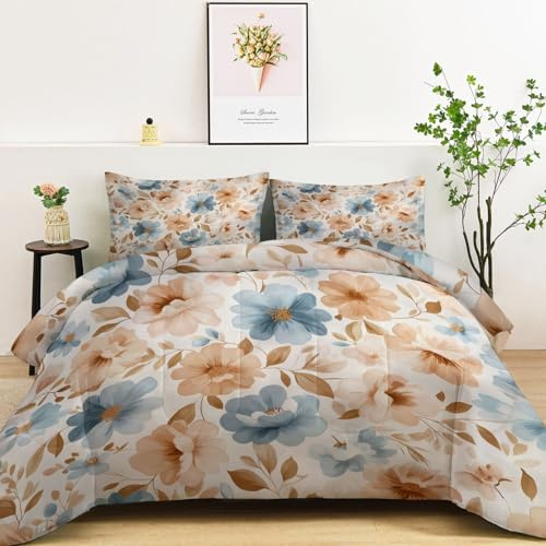 Elegante Und Romantische Blumen Ganzjahresdecke, 4 Jahreszeiten Waschbare Bettdecke Ohne Bezug, Wendbare Tagesdecke aus Mikrofaser, beidseitig verwendbar, 135x200 cm, Creme