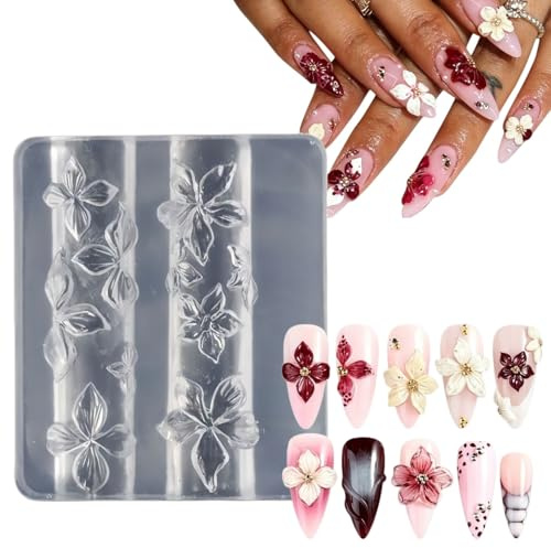 Nail Stamp Kit for Nail Art Design,Silicone Nail Tool with Flower Silicone Mould,3D Gel Nail Art Stamp,Nail Stamping Plates,Nail Stencils and Nail Art Templates for DIY Manicure Accessories(Flower 2)