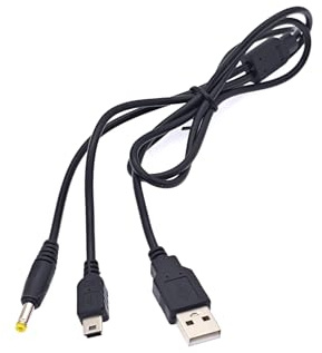 JZK Cable carga USB 2 en 1 negro de 1 m, cable de carga rápida USB y transferencia datos para Sony PSP 1000/2000/3000, para PS3 mandos, cable alimentación repuesto