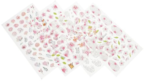 4 Blätter Nageltattoos Selbstklebend Blumenaufkleber