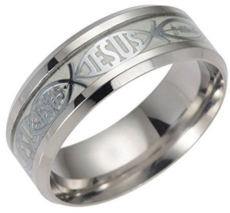 PAURO Herren Edelstahl Vintage Jesus Kreuz Glühen Im Dunklen Ring Leuchtende Band Silber Größe 52