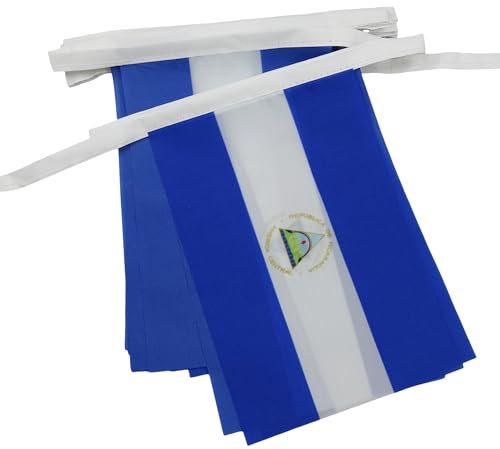 AZ FLAG Guirnalda 6 Metros, 20 Banderas de Nicaragua 21x15 cm, Bandera Nicaragüense 15 x 21 cm - Banderines