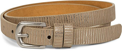 styleBREAKER narrow plain-coloured belt with metallic stripes, vintage, can be shortened, ladies 03010089, Colour:Antique-Gold, size:85cm