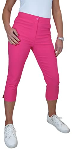 icecoolfashion Womens High Waist Skinny Stretch Pedal Pushers Cropped Trousers Ladies Work Office Crop Capri Pants Formal 3/4 Length Hot Pink 8-22 (18)