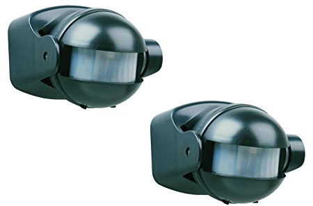 2er Pack Bewegungsmelder schwarz, 12m/180° mit einstellbarem Zeitintervall, IP44