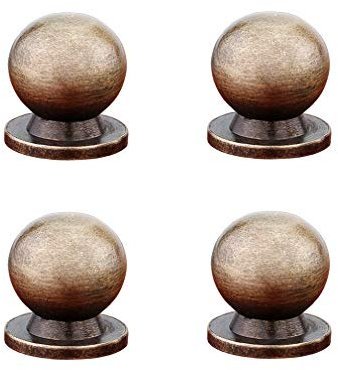 Tiazza 4pcs Round Solid Brass Knobs Antique Cabinet Drawer Small Handle Modern Minimalist Pulls (Antique Bronze)