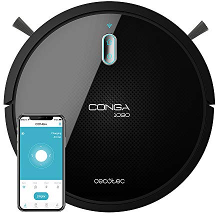 Cecotec Saugroboter Conga 1090 Connected. 4 in 1, APP, Alexa und Google Assistant Sprachassistenten, 6 Reinigungsmodi, Bürste für Tierhaare, Turbo-Modus auf Teppichen, 24/7 programmierbar