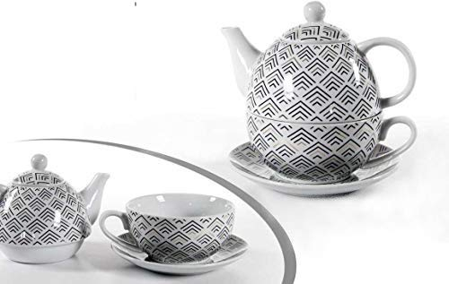 GICOS IMPORT EXPORT SRL Set thè Tazza con teiera e piattino in Porcellana Decorato 15,5+13,5 CM ELA-780769