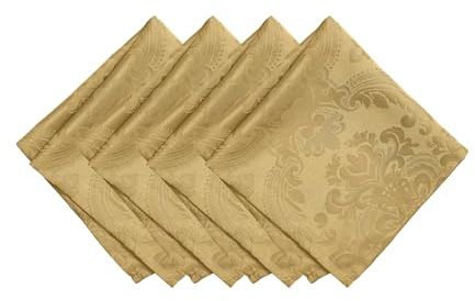 Elrene Caiden Elegance Damast Stoffservietten, 4 Stück, Polyester, Gold, 17 x 17, 4