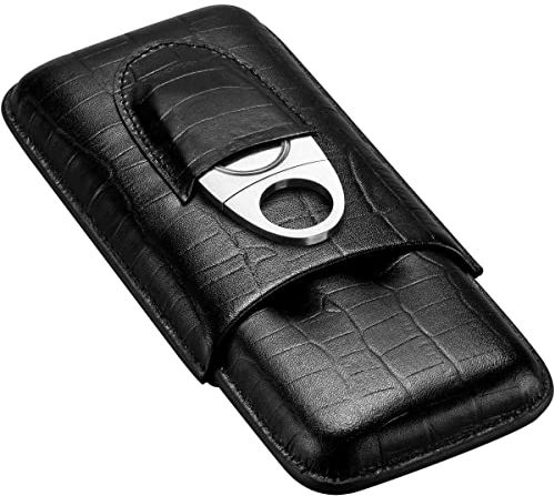 Zigarrenetui Leder Zigarren Travel Humidor Unterkunft Zu 3 Zigarren mit Zigarrenschneider(Farbe:Schwarz)
