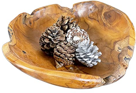 Teak Root Round Bowl 30cm Rustic Kitchen Food Hand Carved Wood Fruit Snack Table Decor