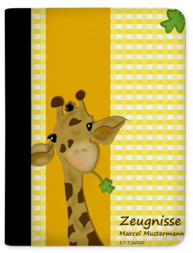 CreaDesign Customize A4 Zeugnismappe für Kinder - 26.7 x 32.7 x 1 cm, erweiterbar auf bis zu 20 Fächer, Sichtbuch ohne Klarsichthüllen, Giraffe Gelb Design, Dokumentenmappe für Schüler