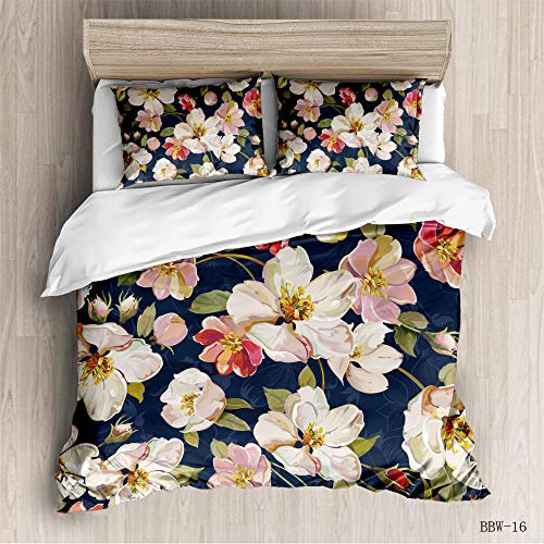 DOORWD Pivoine Fleur Rose sur Fond Noir Parure de lit Housse de Couette 220x240cm Microfibre Comprend Deux taies d'oreiller 50 x 75 cm