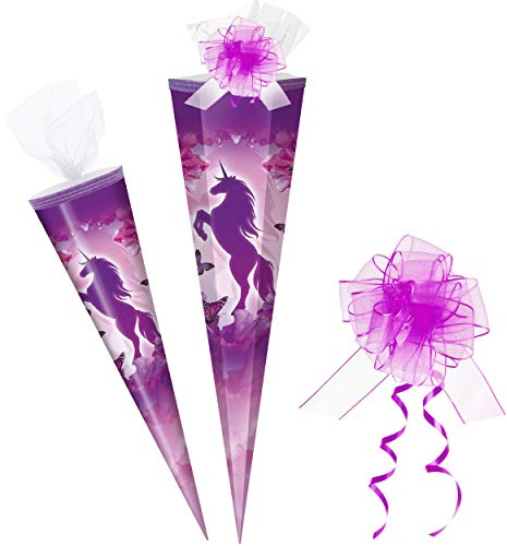 alles-meine.de GmbH Schultüte - Einhorn & Schmetterling - lila violett - 85 cm - 6 eckig - incl. Schleife - Tüllabschluß - Zuckertüte - mit/ohne Kunststoff Spitze - Markneukirc..
