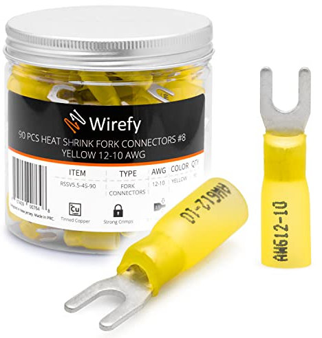 Wirefy 90 PZ Connettori Forchetta 4 mm - Kit Terminali Termoretraibili - Capicorda Elettrici Crimpare - Giallo 4-6 mm²