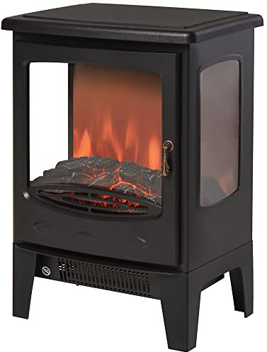 HOMCOM 900W/1800W Freestanding Electric Fireplace Room Heater w/Adjustable Artificial Flame Tempered Glass Safe Home Warmth Retro Faux Fire
