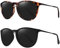 WOWSUN Polarisierte Sonnenbrille für Frauen Vintage Retro Runde verspiegelte Gläser (Alle schwarz + Leopardenrahmen schwarze Linse)